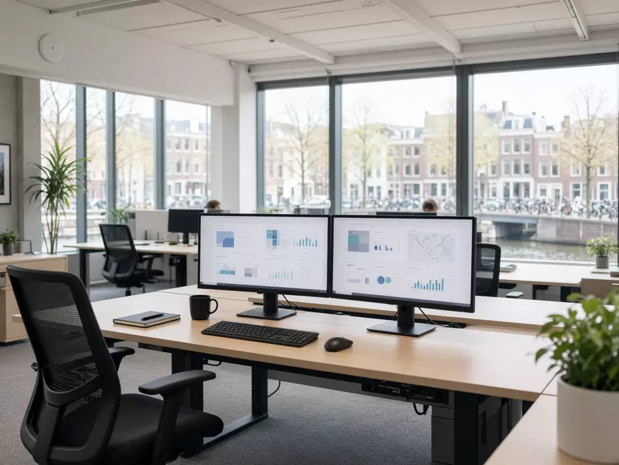 Modern kantoor met cloudomgeving en netwerkbeheer